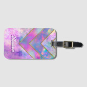 Étiquette À Bagage Chic holographique girly élégant rose (Devant Horizontal)