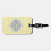 Étiquette À Bagage Chic Jaune Art Déco Scallops Grey Monogramme Nom (Devant horizontal)