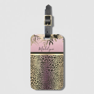 Étiquette À Bagage Chic Lavender Gold Leopard Safari Floral