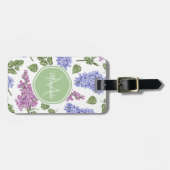 Étiquette À Bagage Chic Lavender Lilac Floral Pastel Monogramme vert (Devant horizontal)