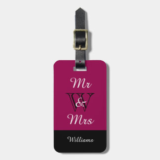 Étiquette À Bagage CHIC LUGGAGE TAG_"M & Mme" RASBERRY/NOIR/BLANC