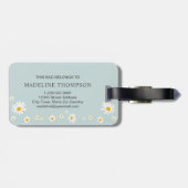 Étiquette À Bagage Chic Minimal Daisy Teal Script Monogram (Dos horizontal)