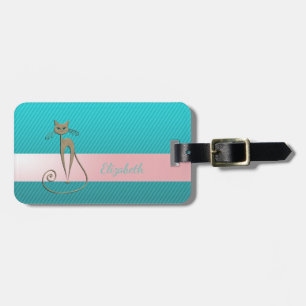 Étiquette À Bagage Chic Moderne Féminin , Rayures, Chat