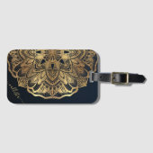Étiquette À Bagage Chic Moderne Marine Blue Gold Mandala (Devant Horizontal)