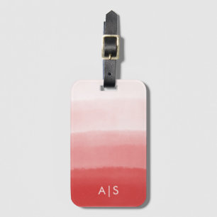 Étiquette À Bagage Chic Monogrammé Aquarelle Corail Rouge Ombre Dégra