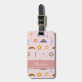 Étiquette À Bagage Chic New York Motif rose Nom personnalisé (Devant Vertical)