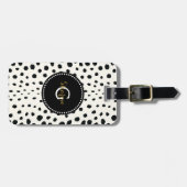 Étiquette À Bagage Chic noir blanc cheetah imprimer motif monogramme (Devant horizontal)