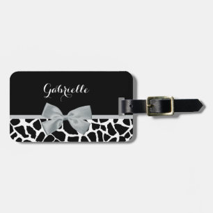 Étiquette À Bagage Chic noir et blanc Giraffe Imprimer Argent Gris Bo