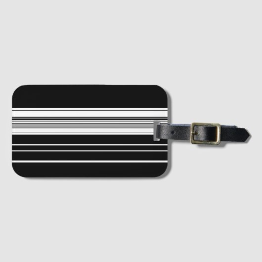 Étiquette À Bagage Chic noir rayé (Devant Horizontal)