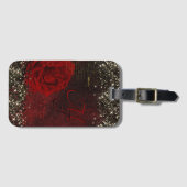 Étiquette À Bagage Chic noir rouge or parties scintillant de fleur mo (Devant Horizontal)