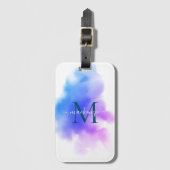 Étiquette À Bagage Chic Ombré Bleu Rose Aquarelle Monogrammé (Devant Vertical)