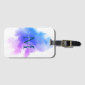Étiquette À Bagage Chic Ombré Bleu Rose Aquarelle Monogrammé (Devant Horizontal)