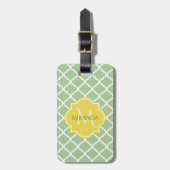 Étiquette À Bagage Chic Pastel Green Quatrefoil Jaune Nom Monogramme (Devant Vertical)