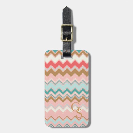 Étiquette À Bagage Chic Pastel Pink Mint Chevron Personnalisé Monogra (Devant Vertical)