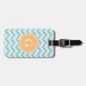 Étiquette À Bagage Chic Pastel turquoise Chevron Custom Monogramme (Devant horizontal)