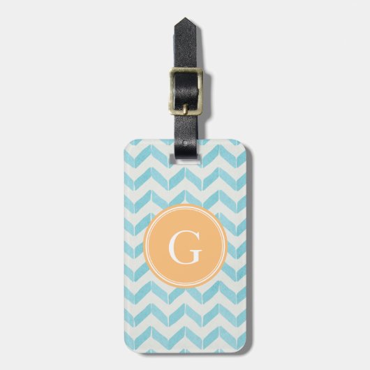 Étiquette À Bagage Chic Pastel turquoise Chevron Custom Monogramme (Devant Vertical)