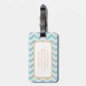 Étiquette À Bagage Chic Pastel turquoise Chevron Custom Monogramme (Dos Vertical)