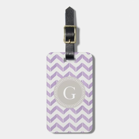 Étiquette À Bagage Chic Pastel violet gris Chevron Custom Monogramme (Devant Vertical)