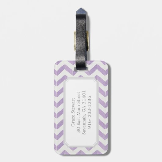 Étiquette À Bagage Chic Pastel violet gris Chevron Custom Monogramme (Dos Vertical)