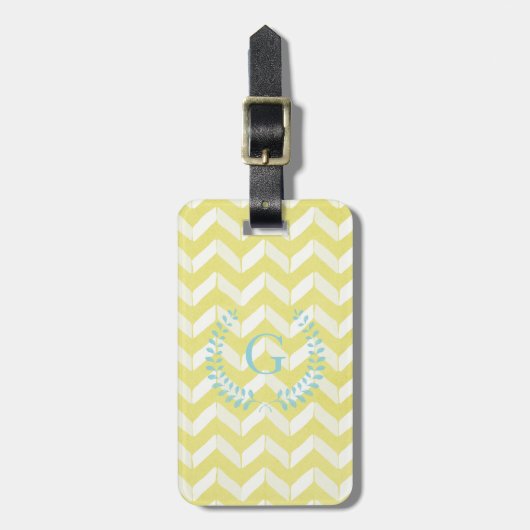 Étiquette À Bagage Chic Pastel Yellow Teal Chevron Custom (Devant Vertical)
