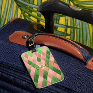 Étiquette À Bagage Chic Personnalisé Monogrammé Rose et Vert