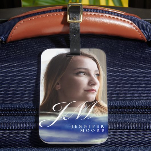 Étiquette À Bagage Chic Personnalisé Torquoise Bleu Abstrait Photo Mo (Insitu Rectoal 2)