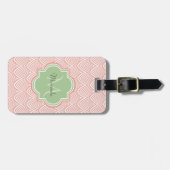 Étiquette À Bagage Chic Pink Arched Scallops Soft Green Monogramme No (Devant horizontal)