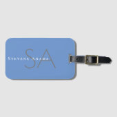 Étiquette À Bagage Chic Professional Cornflower Blue Monogramme (Devant Horizontal)