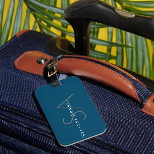 Étiquette À Bagage Chic professionnel Ocean Blue Monogramme (Insitu Rectoal 1)