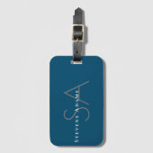 Étiquette À Bagage Chic professionnel Ocean Blue Monogramme (Devant Vertical)
