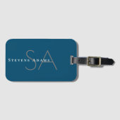 Étiquette À Bagage Chic professionnel Ocean Blue Monogramme (Devant Horizontal)