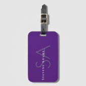 Étiquette À Bagage Chic Professionnel Violet Pervenche Monogrammé (Devant Vertical)