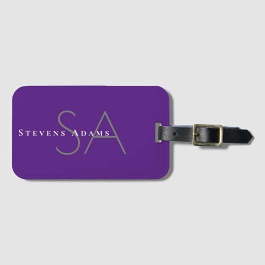 Étiquette À Bagage Chic Professionnel Violet Pervenche Monogrammé (Devant Horizontal)