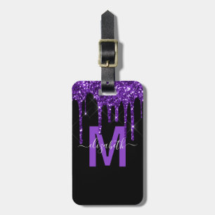 Étiquette À Bagage Chic Purple Driple Parties scintillant Nom du mono