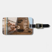 Étiquette À Bagage Chic Retro Stripes Monogramme & Photo (Devant horizontal)