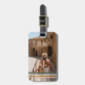 Étiquette À Bagage Chic Retro Stripes Monogramme & Photo (Devant Vertical)