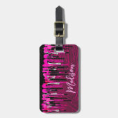 Étiquette À Bagage Chic rose chaud parties scintillant noire gouttes (Devant Vertical)