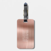 Étiquette À Bagage Chic Rose or brossé métal rose Monogramme (Dos Vertical)