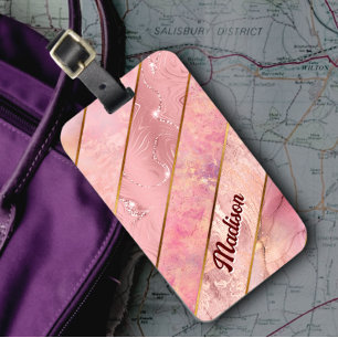 Étiquette À Bagage Chic rose or girly élégante géométrique