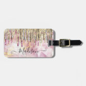 Étiquette À Bagage Chic rose or parties scintillant gouttes monogramm (Devant horizontal)