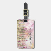 Étiquette À Bagage Chic rose or parties scintillant gouttes monogramm (Devant Vertical)