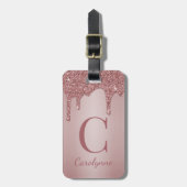 Étiquette À Bagage Chic Rose Parties scintillant or Monogramme (Devant Vertical)