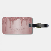 Étiquette À Bagage Chic Rose Parties scintillant or Monogramme (Dos horizontal)