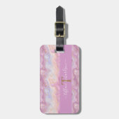 Étiquette À Bagage Chic rose violet or Agate Géode Monogramme (Devant Vertical)