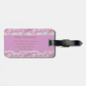 Étiquette À Bagage Chic rose violet or Agate Géode Monogramme (Dos horizontal)