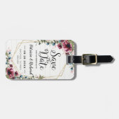Étiquette À Bagage Chic Rustique Fleurs Bourgogne Save The Date (Devant horizontal)