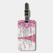 Étiquette À Bagage chic script français dentelle rose paris tour eiff (Devant Vertical)