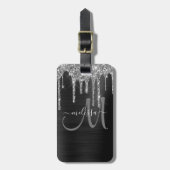 Étiquette À Bagage Chic Silver Parties scintillant Drives brossé nom (Devant Vertical)