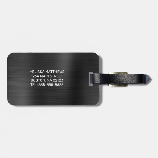 Étiquette À Bagage Chic Silver Parties scintillant Drives brossé nom (Dos horizontal)