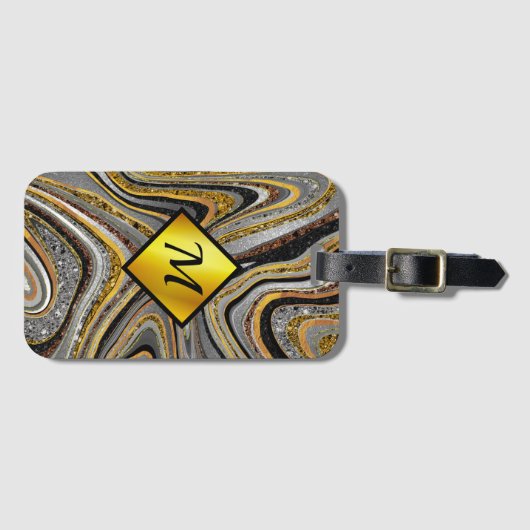 Étiquette À Bagage Chic Sparkle Parties scintillant marbre art gris o (Devant Horizontal)